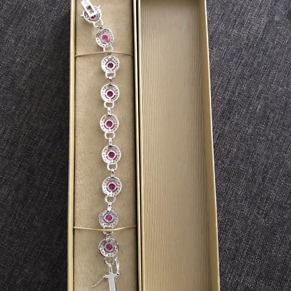 7" Ross Simons Sterling silver pink lab created  Rhodium Over 925 Bracelet. B6 - Picture 6 of 9